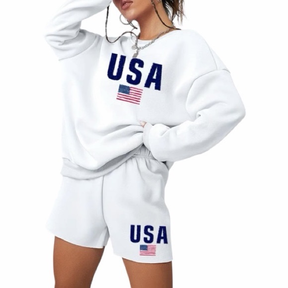 Other - White USA Sweatshirt and Shorts Set Size Large New